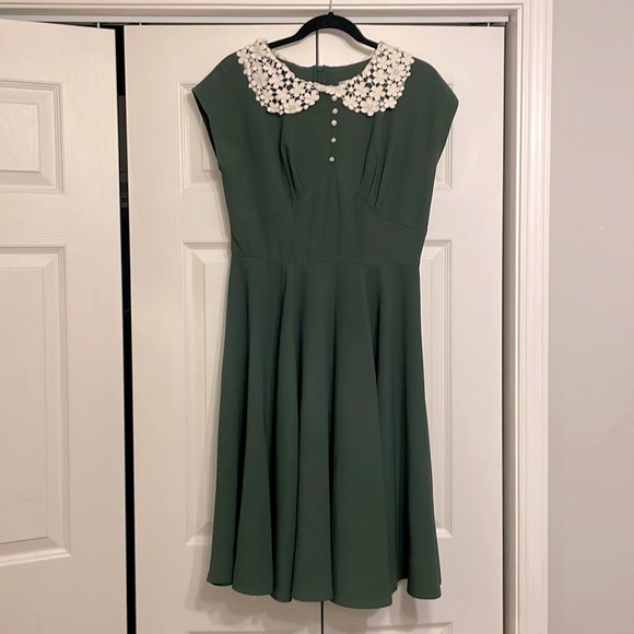 Hell Bunny Dresses & Skirts - HELL BUNNY dark green dress with crochet collar